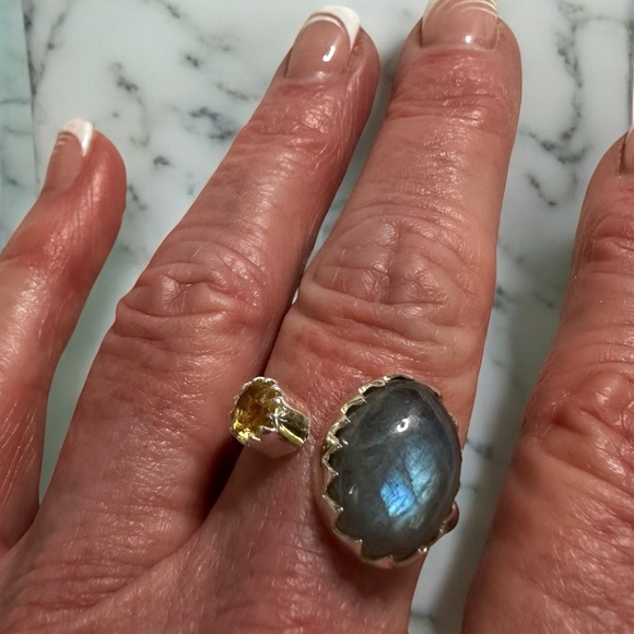 Labradorite & Citrine Sterling Silver Ring Size 8 to 10 Adjustable - Picture 8 of 15